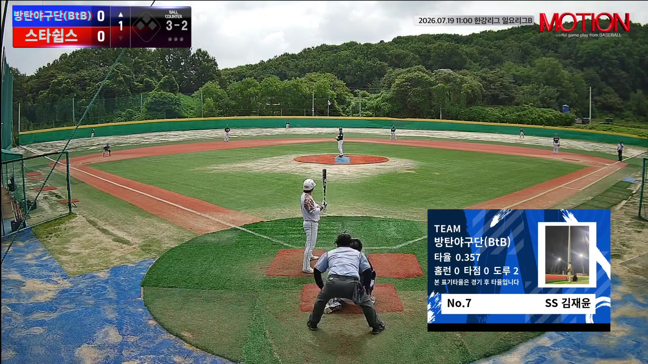 김재윤(7번, 방탄야구단(BtB)) 볼넷 클립 | vs 스타쉽스 | 7/19 (고촌 야구장)