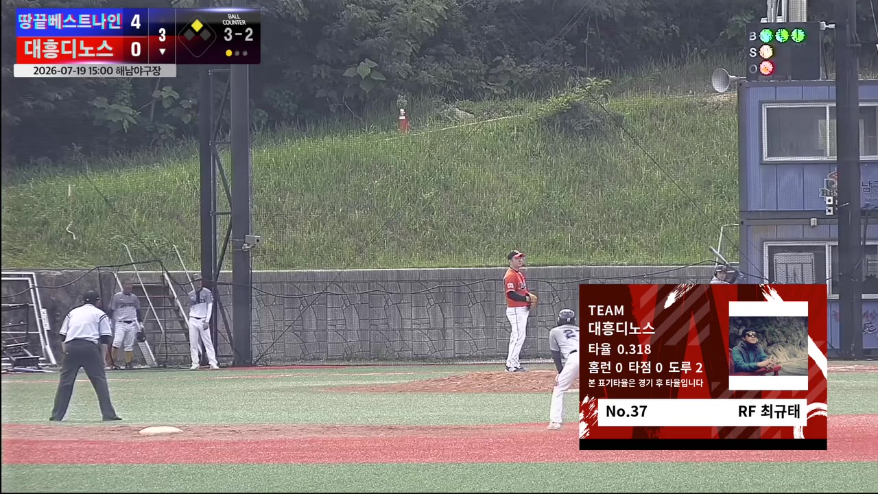 최규태(37번, 대흥디노스) 볼넷 클립 | vs 땅끝베스트나인 | 7/19 (해남야구장)