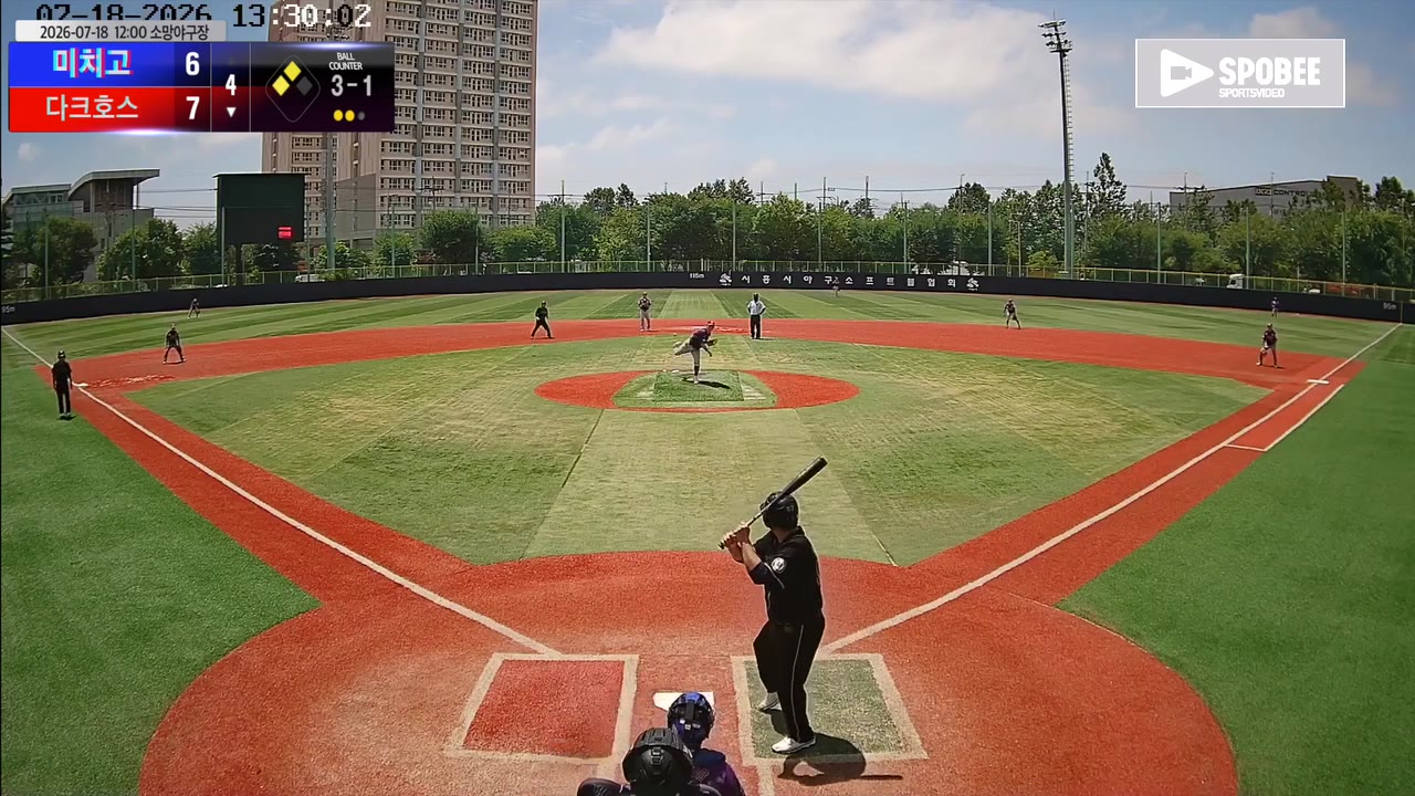 윤상화(99번, 다크호스) 2루타 클립 | vs 미치고 | 7/18 (소망야구장)