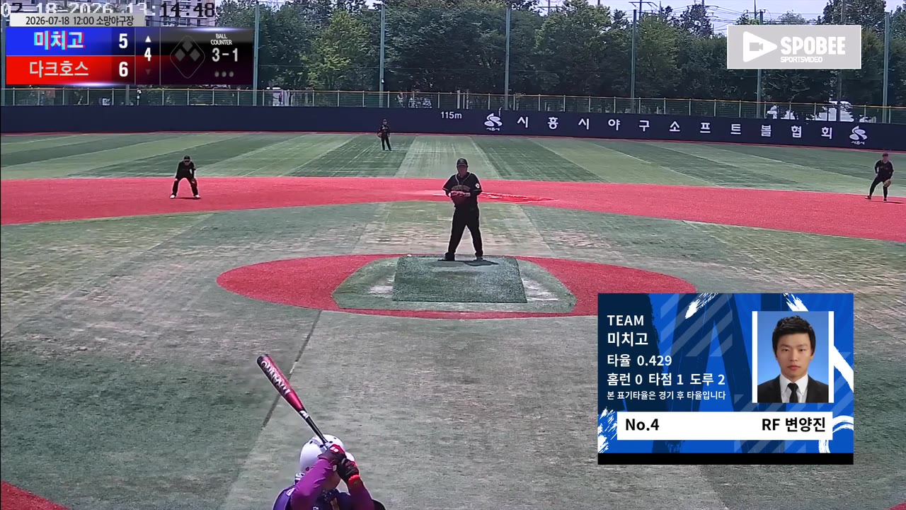 변양진(4번, 미치고) 볼넷 클립 | vs 다크호스 | 7/18 (소망야구장)