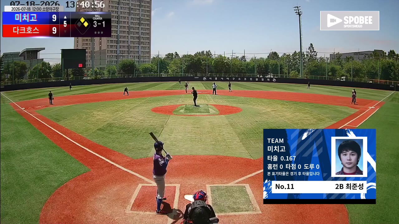 최준성(11번, 미치고) 직선타 클립 | vs 다크호스 | 7/18 (소망야구장)