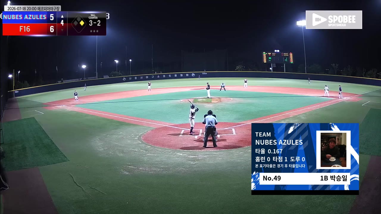 박승일(49번, NUBES AZULES) 플라이 클립 | vs F16 | 7/18 (에코피아야구장)