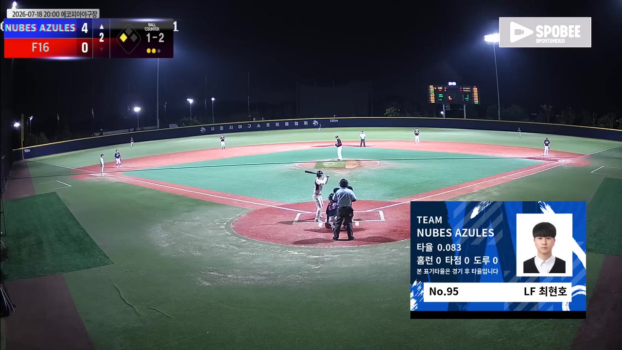 최현호(95번, NUBES AZULES) 실책 클립 | vs F16 | 7/18 (에코피아야구장)