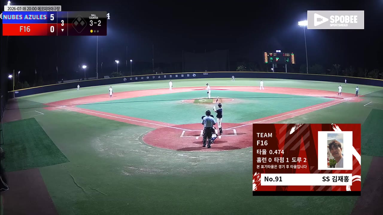 김재홍(91번, F16) 볼넷 클립 | vs NUBES AZULES | 7/18 (에코피아야구장)