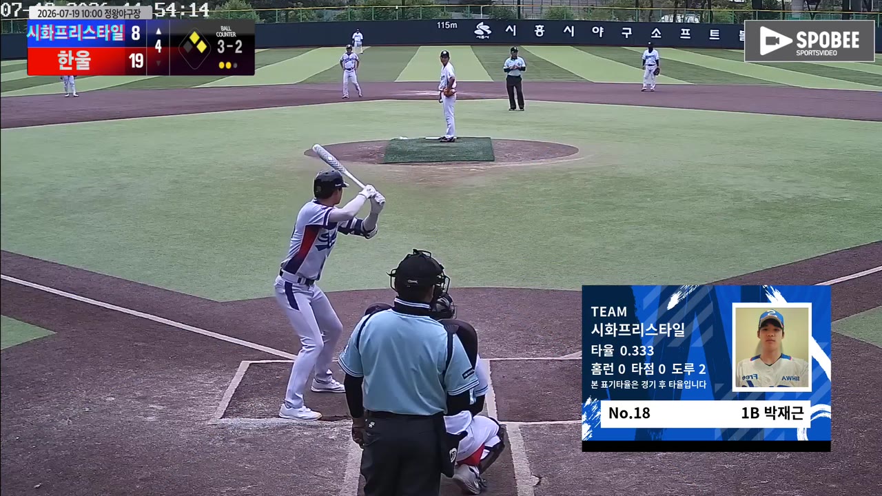 박재근(18번, 시화프리스타일) 볼넷 클립 | vs 한울 | 7/19 (정왕야구장)