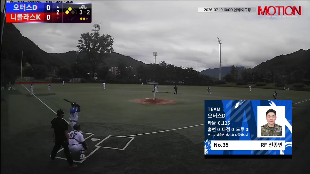 전종민(35번, 오터스D) 볼넷 클립 | vs 니콜라스K | 7/19 (인제2야구장)
