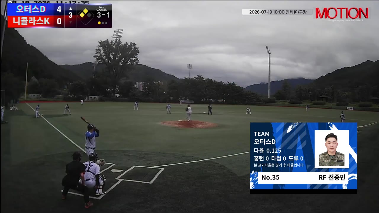 전종민(35번, 오터스D) 볼넷 클립 | vs 니콜라스K | 7/19 (인제2야구장)