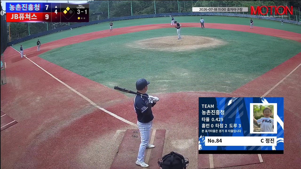 정진(84번, 농촌진흥청) 볼넷 클립 | vs JB퓨쳐스 | 7/18 (효자야구장)
