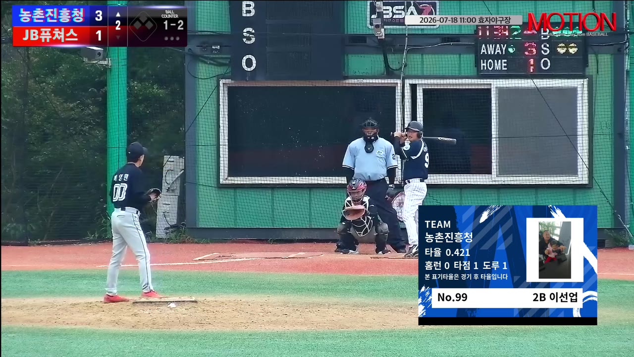 이선업(99번, 농촌진흥청) 볼넷 클립 | vs JB퓨쳐스 | 7/18 (효자야구장)