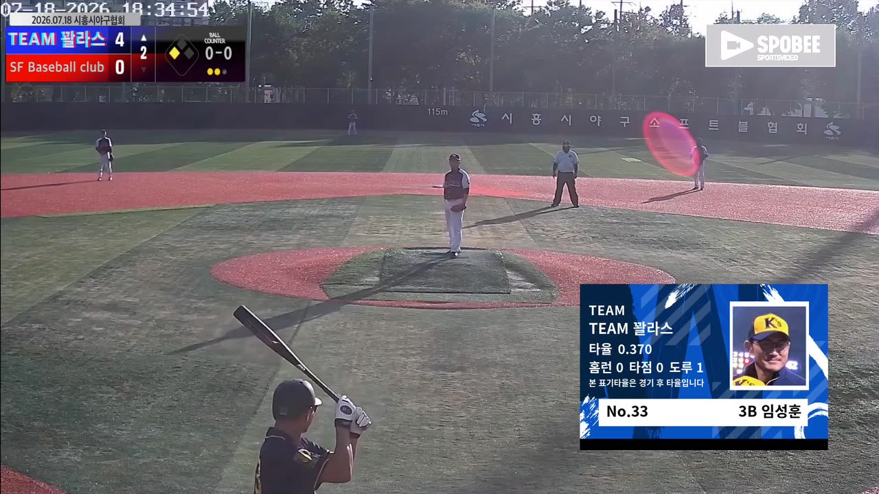 임성훈(33번, TEAM 꽐라스) 1루타 클립 | vs SF Baseball club | 7/18 (소망야구장)