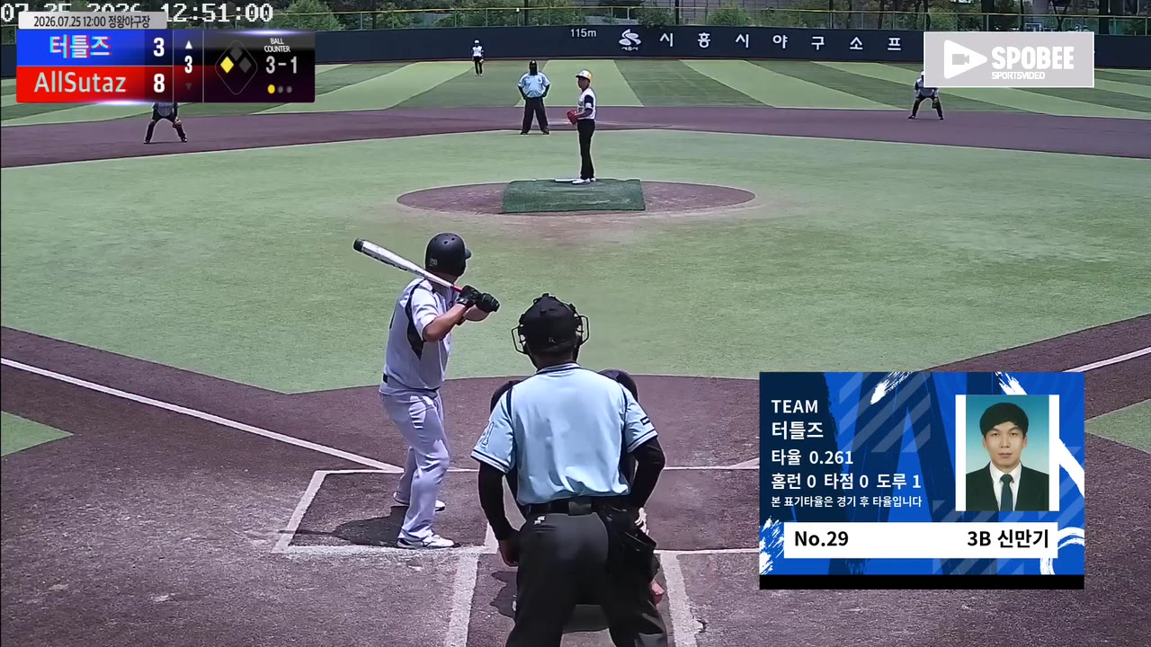 신만기(29번, 터틀즈) 볼넷 클립 | vs AllSutaz | 7/25 (정왕야구장)
