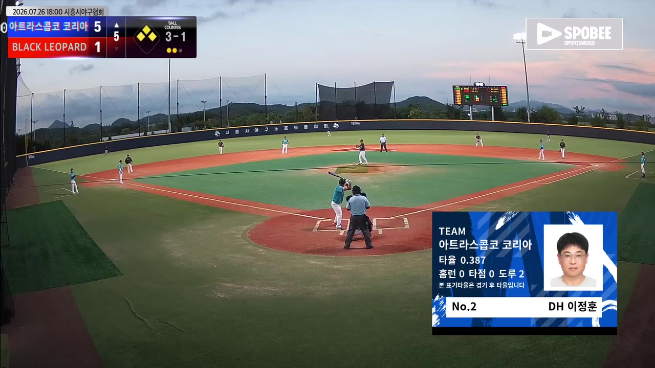 이정훈(2번, 아트라스콥코 코리아) 사구 클립 | vs BLACK LEOPARD | 7/26 (에코피아야구장)