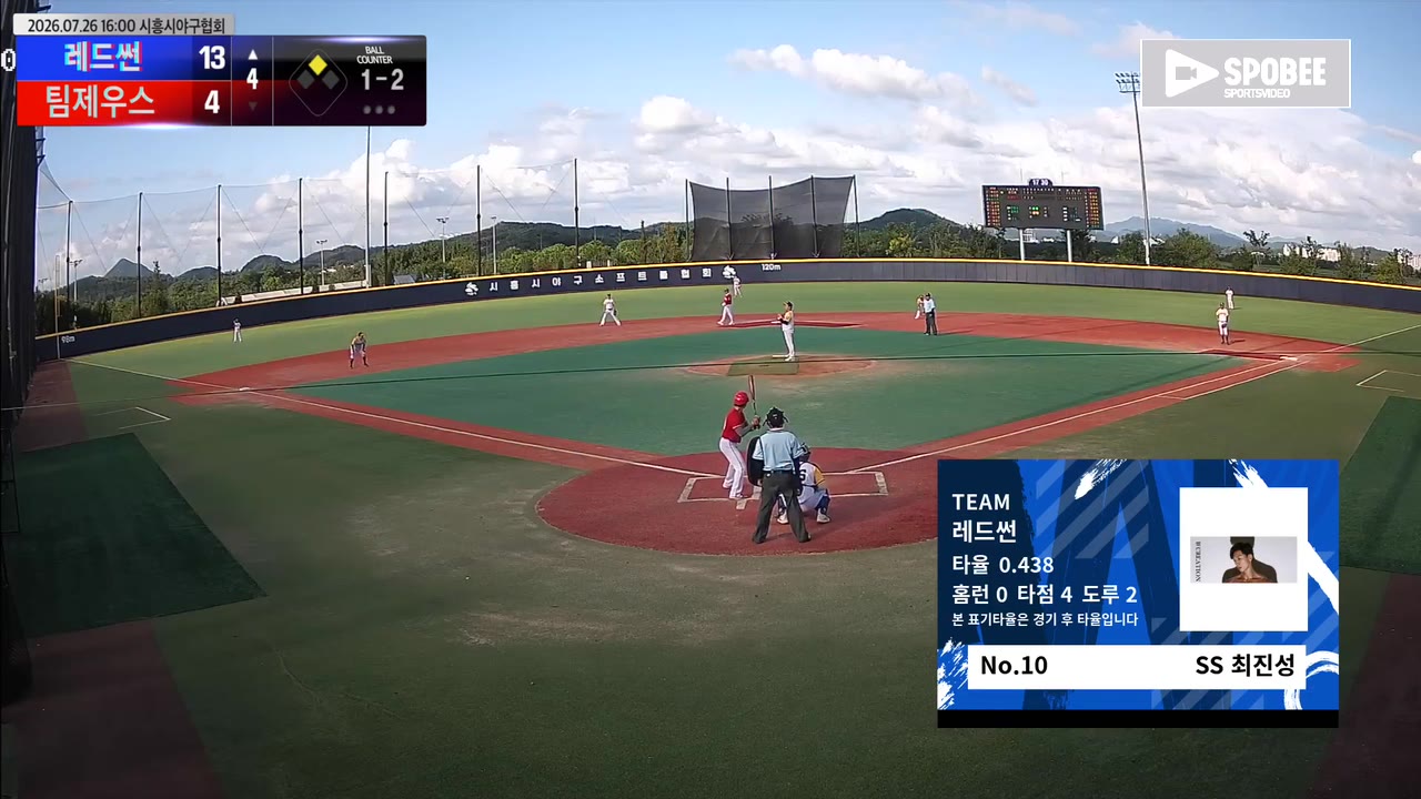 최진성(10번, 레드썬) 1루타 클립 | vs 팀제우스 | 7/26 (에코피아야구장)
