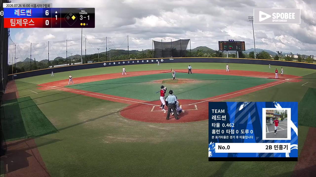 민흥기(0번, 레드썬) 볼넷 클립 | vs 팀제우스 | 7/26 (에코피아야구장)