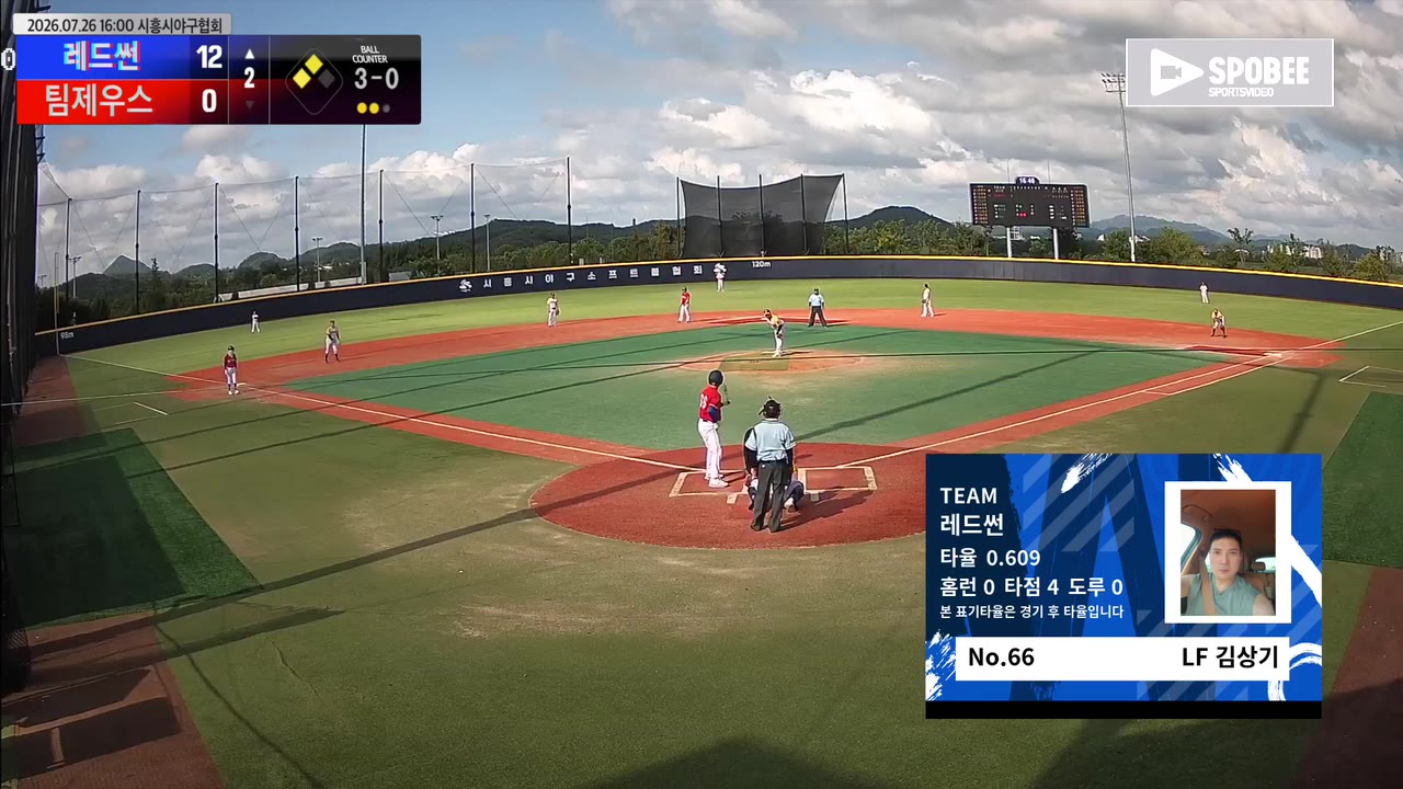 김상기(66번, 레드썬) 1루타 클립 | vs 팀제우스 | 7/26 (에코피아야구장)