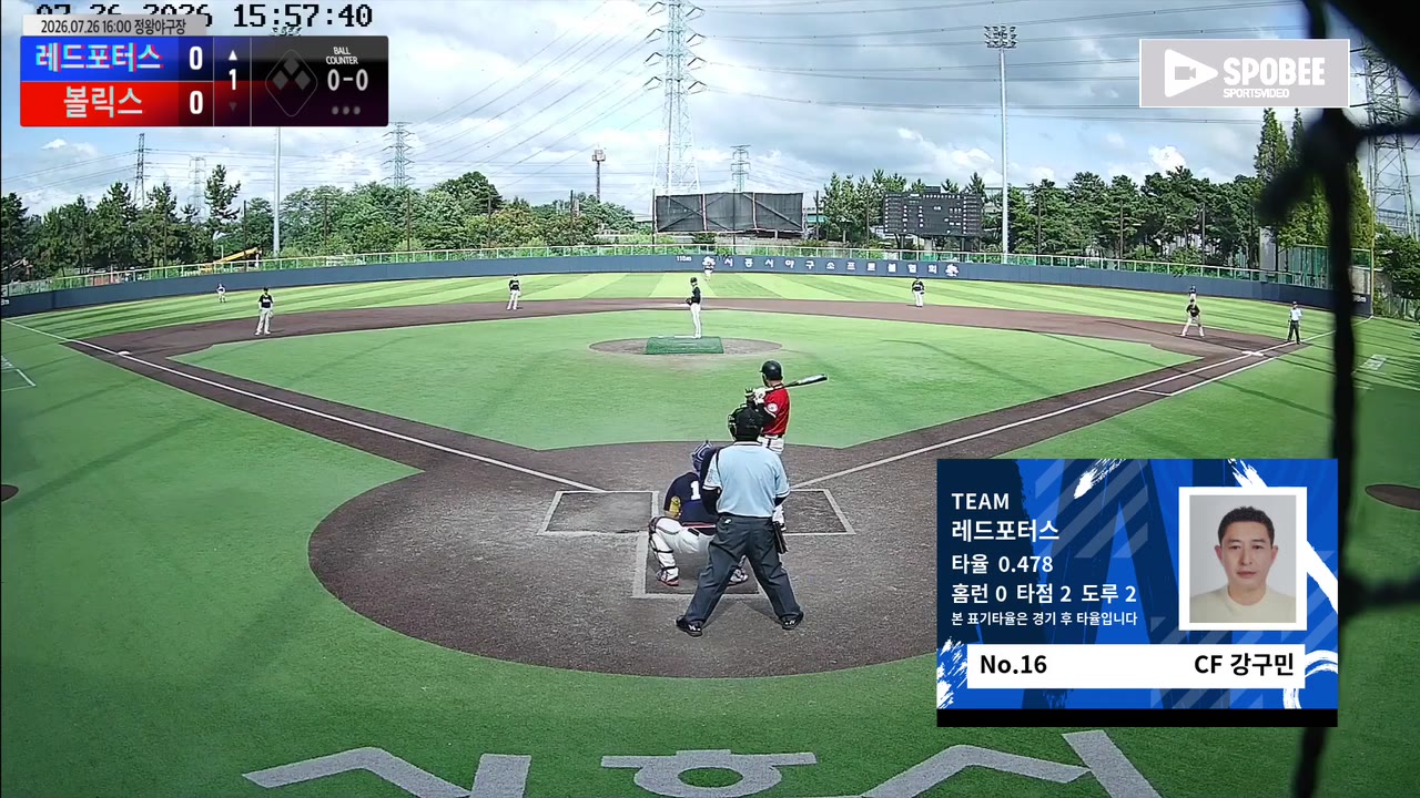 강구민(16번, 레드포터스) 2루타 클립 | vs 볼릭스 | 7/26 (정왕야구장)