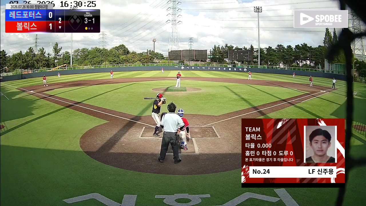 신주용(24번, 볼릭스) 볼넷 클립 | vs 레드포터스 | 7/26 (정왕야구장)