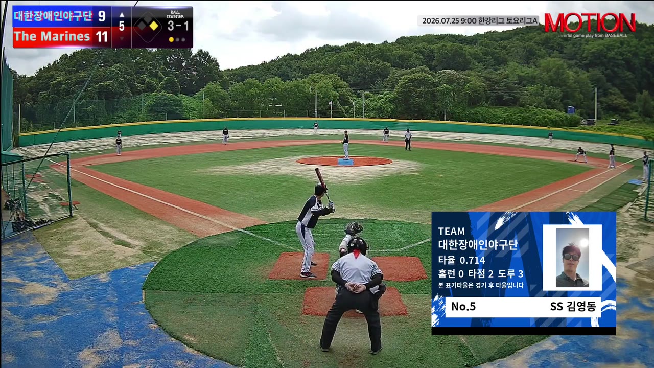 김영동(5번, 대한장애인야구단) 볼넷 클립 | vs The Marines | 7/25 (고촌 야구장)