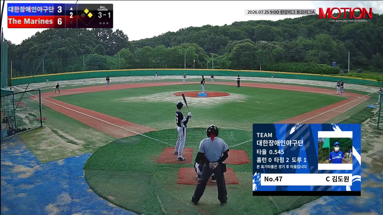 김도원(47번, 대한장애인야구단) 2루타 클립 | vs The Marines | 7/25 (고촌 야구장)