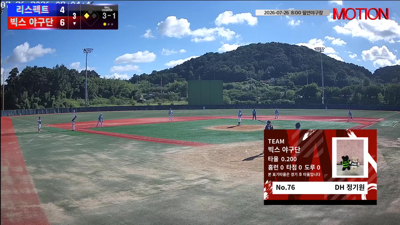 정기원(76번, 빅스 야구단) 볼넷 클립 | vs 리스펙트 | 7/26 (필연야구장)