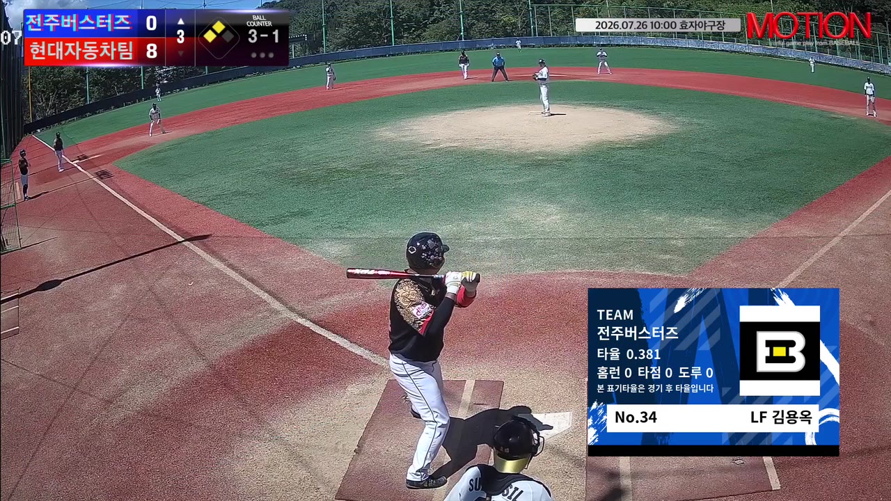 김용옥(34번, 전주버스터즈) 볼넷 클립 | vs 현대자동차팀 | 7/26 (효자야구장)