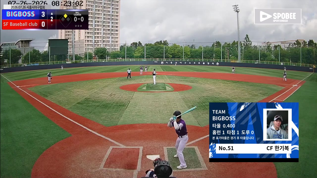 한기복(51번, BIGBOSS) 플라이 클립 | vs SF Baseball club | 7/26 (소망야구장)