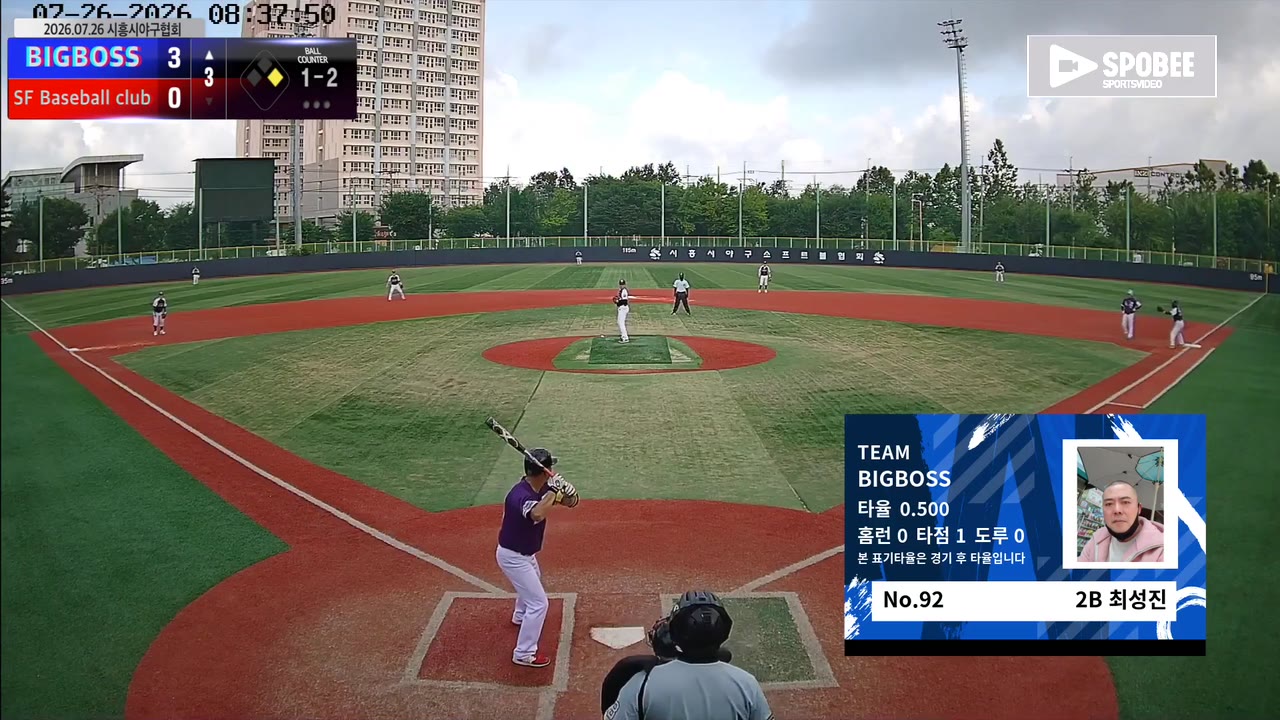 최성진(92번, BIGBOSS) 2루타 클립 | vs SF Baseball club | 7/26 (소망야구장)