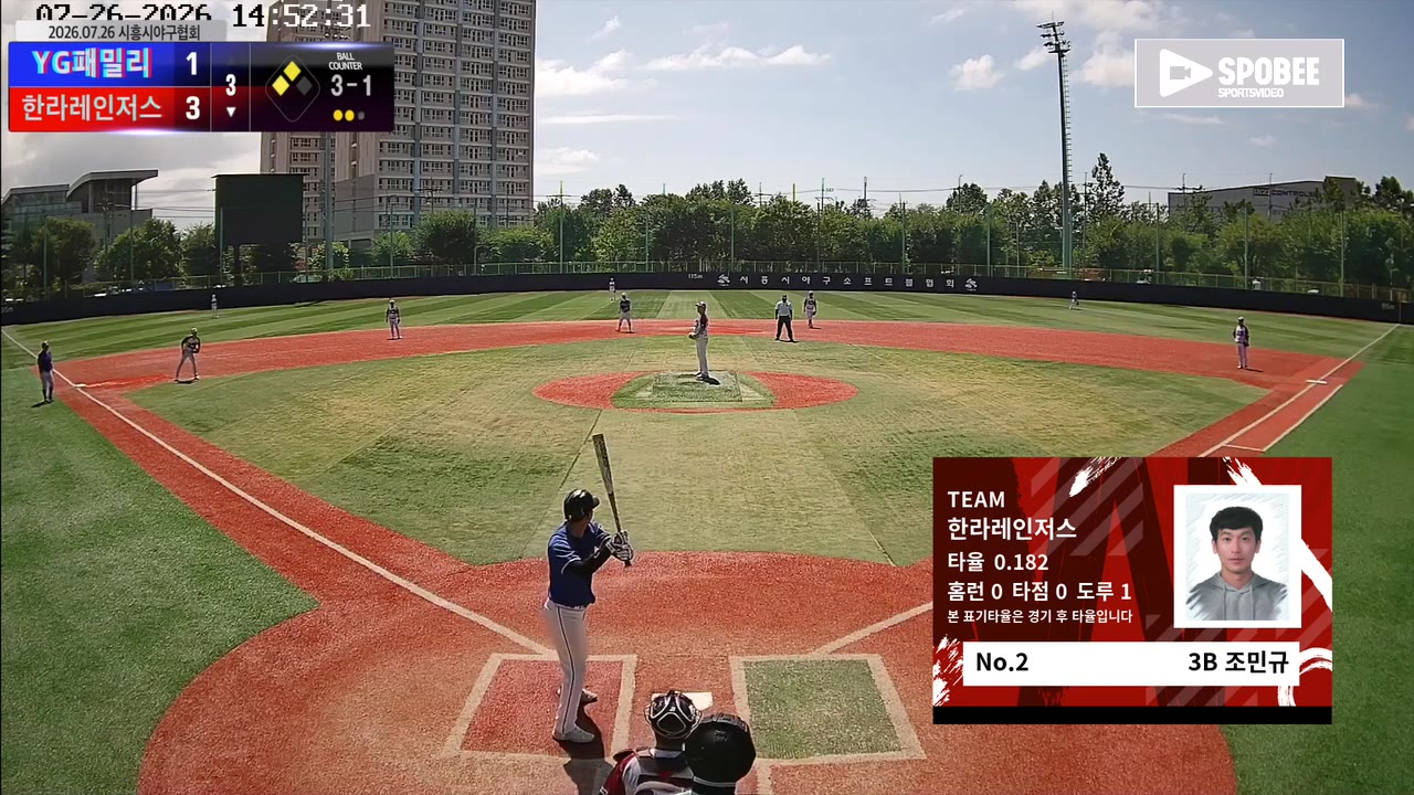 조민규(2번, 한라레인저스) 볼넷 클립 | vs YG패밀리 | 7/26 (소망야구장)