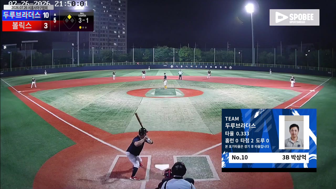 박상억(10번, 두루브라더스) 볼넷 클립 | vs 볼릭스 | 7/26 (소망야구장)