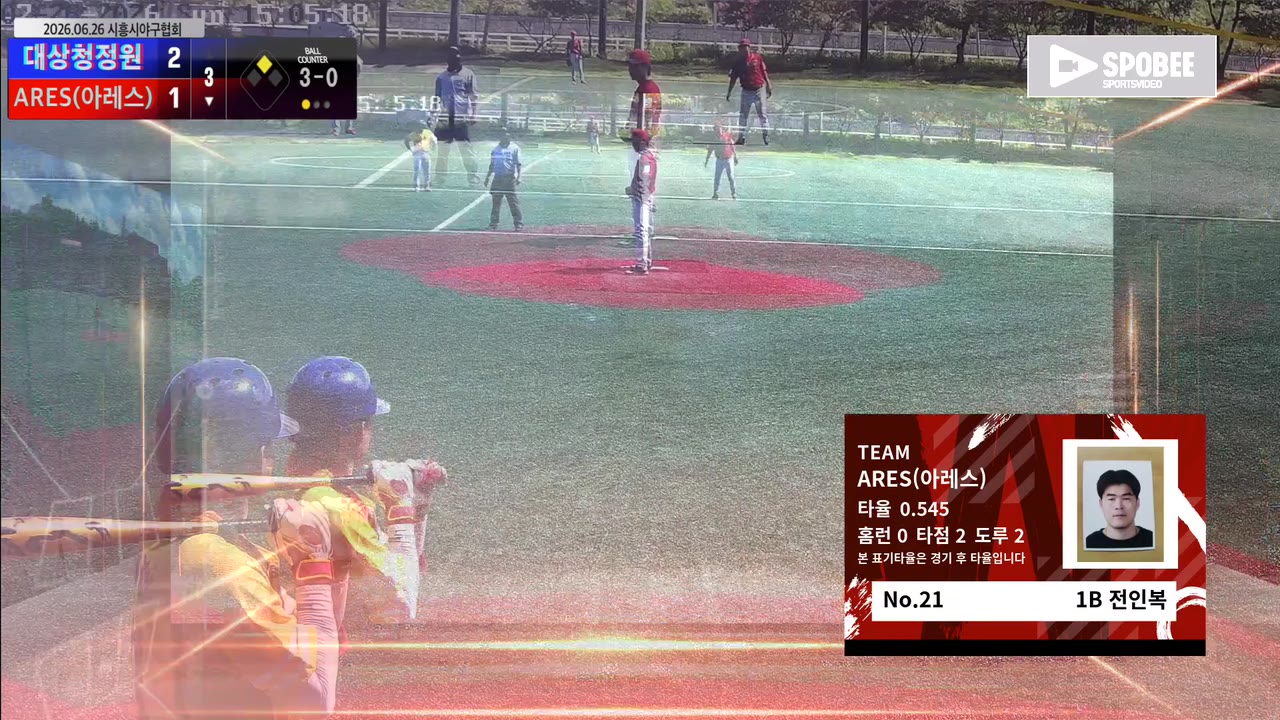 전인복(21번, ARES(아레스)) 볼넷 클립 | vs 대상청정원 | 7/26 (생활체육운동장(제일고))