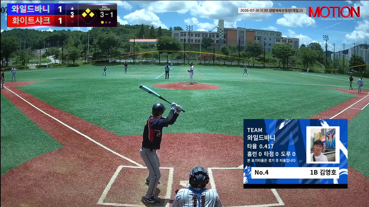 김영호(4번, 와일드바니) 사구 클립 | vs 화이트샤크 | 7/26 (생활체육운동장(제일고))