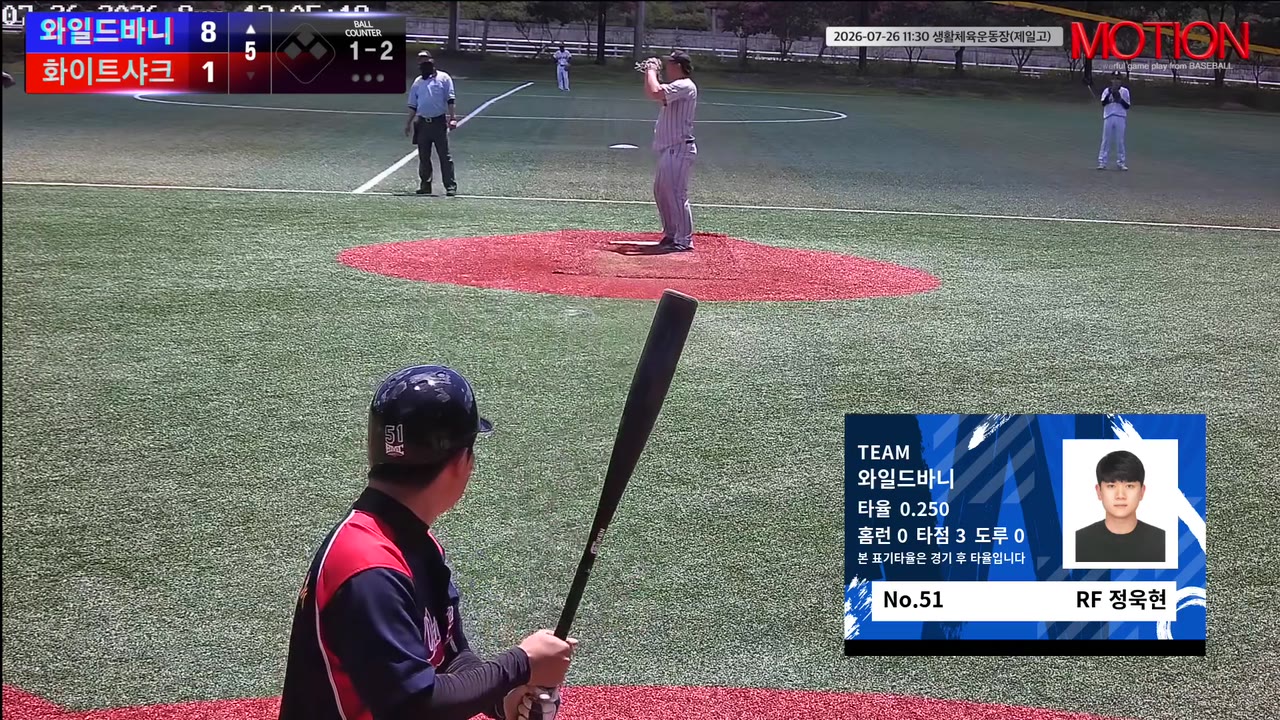 정욱현(51번, 와일드바니) 땅볼 클립 | vs 화이트샤크 | 7/26 (생활체육운동장(제일고))