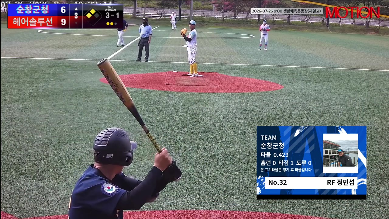 정민섭(32번, 순창군청) 볼넷 클립 | vs 헤어솔루션 | 7/26 (생활체육운동장(제일고))