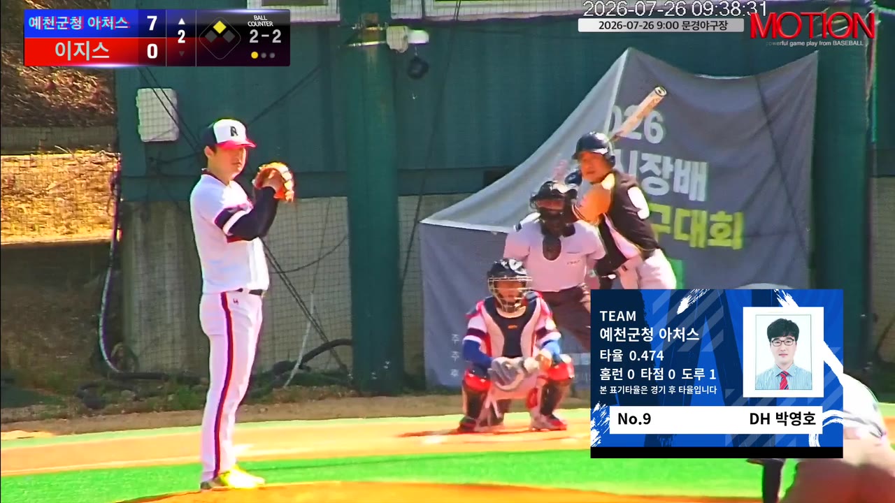 예천군청 아처스, 3회 8득점으로 이지스에 16-2 승리