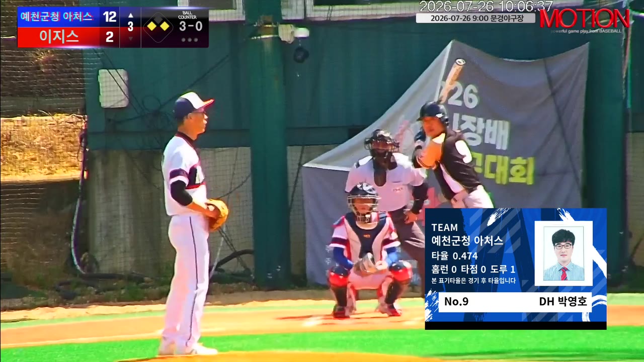 박영호(9번, 예천군청 아처스) 2루타 클립 | vs 이지스 | 7/26 (문경야구장)