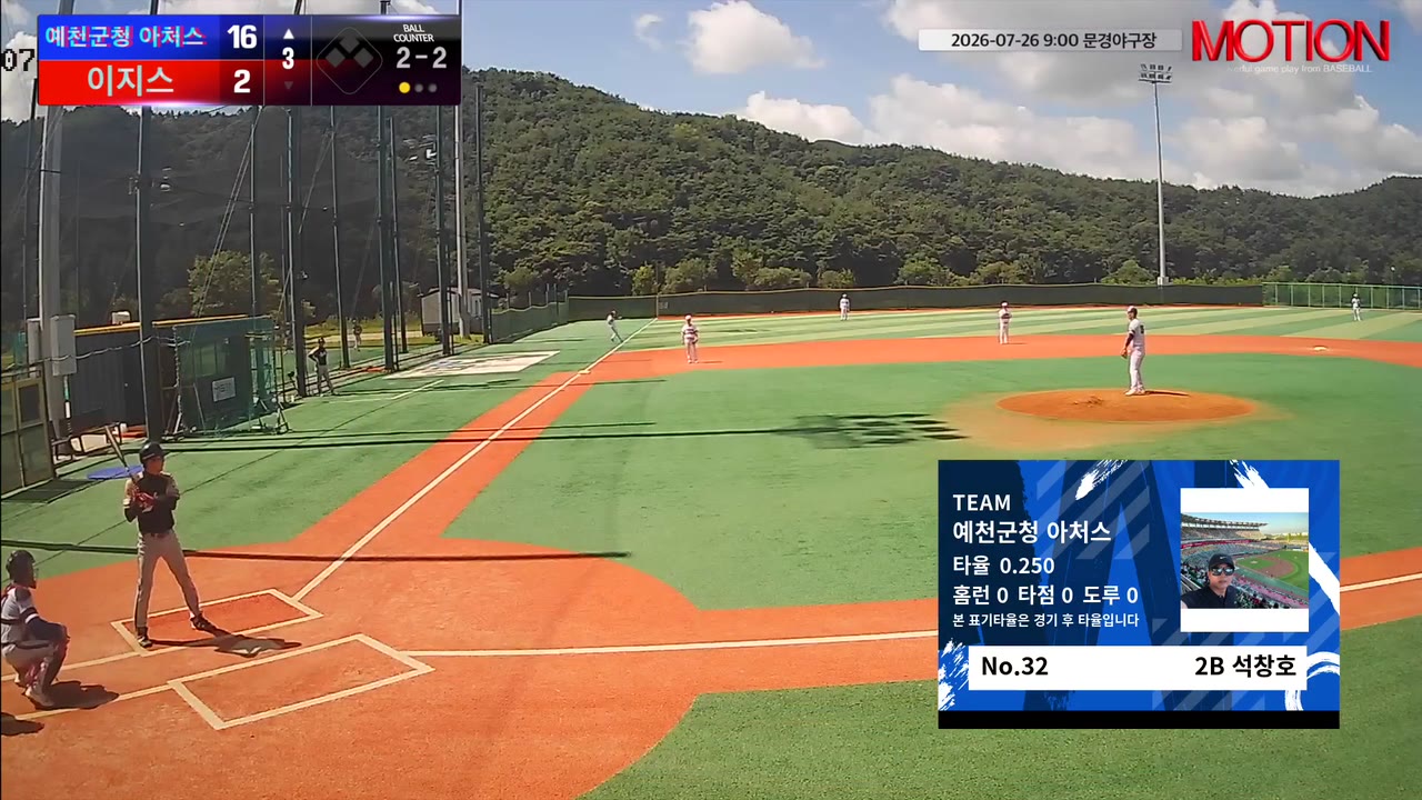 석창호(32번, 예천군청 아처스) 사구 클립 | vs 이지스 | 7/26 (문경야구장)