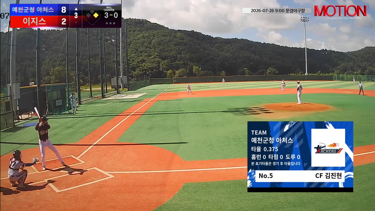 김진현(5번, 예천군청 아처스) 실책 클립 | vs 이지스 | 7/26 (문경야구장)