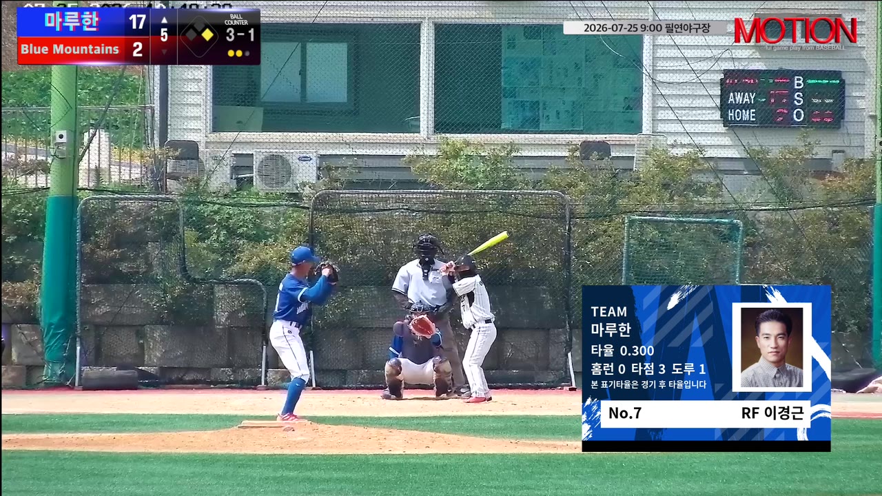 이경근(7번, 마루한) 1루타 클립 | vs Blue Mountains(블루마운틴) | 7/25 (필연야구장)
