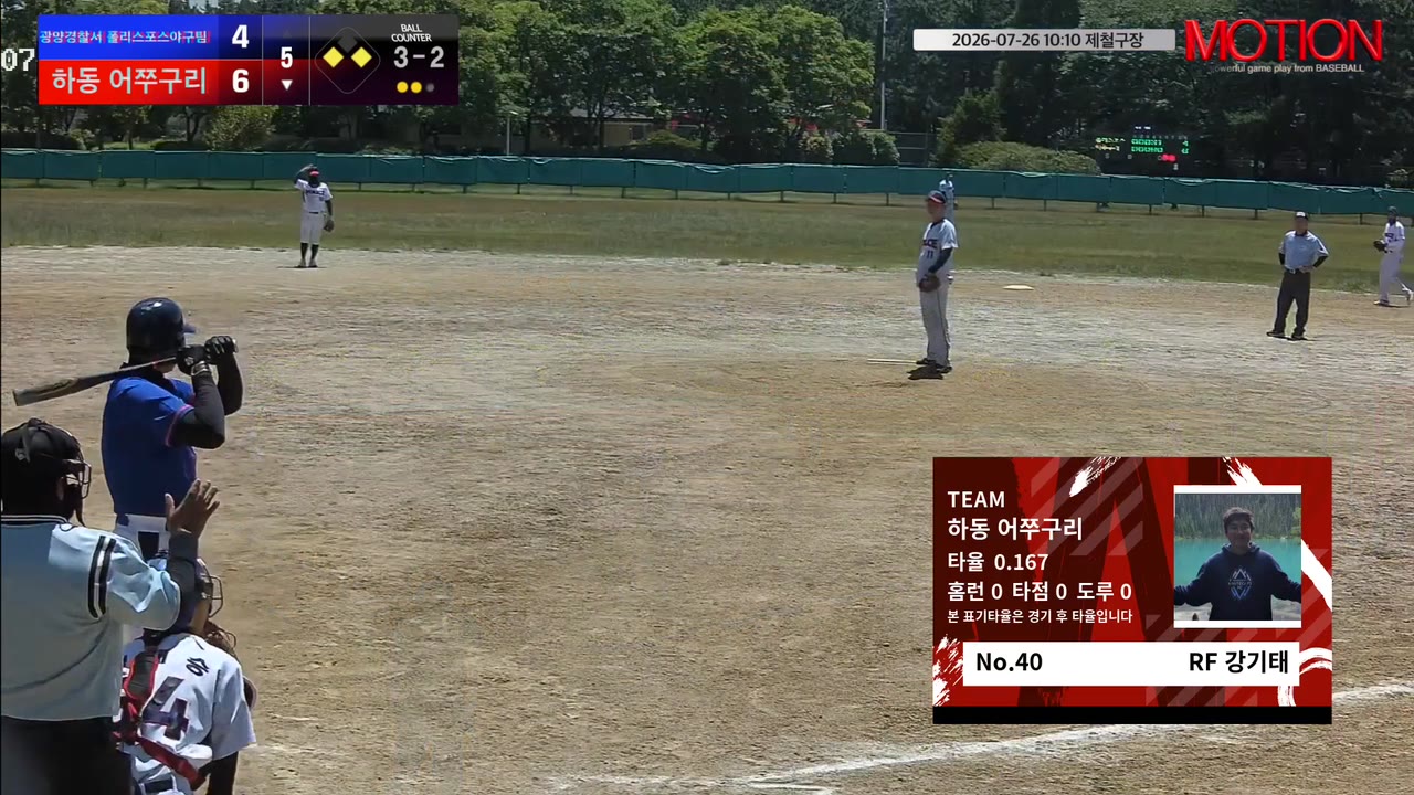 강기태(40번, 하동 어쭈구리) 1루타 클립 | vs 광양경찰서 폴리스포스야구팀 | 7/26 (제철구장)