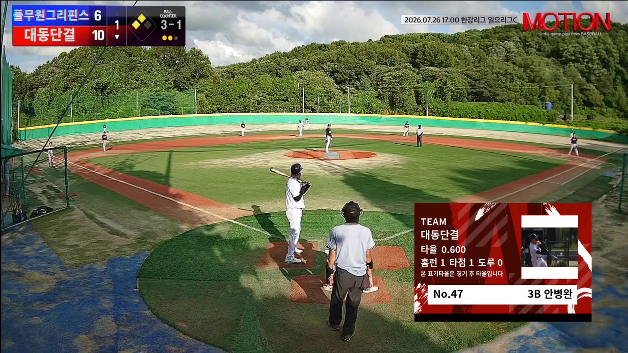 안병완(47번, 대동단결) 1루타 클립 | vs 풀무원그리핀스 | 7/26 (고촌 야구장)