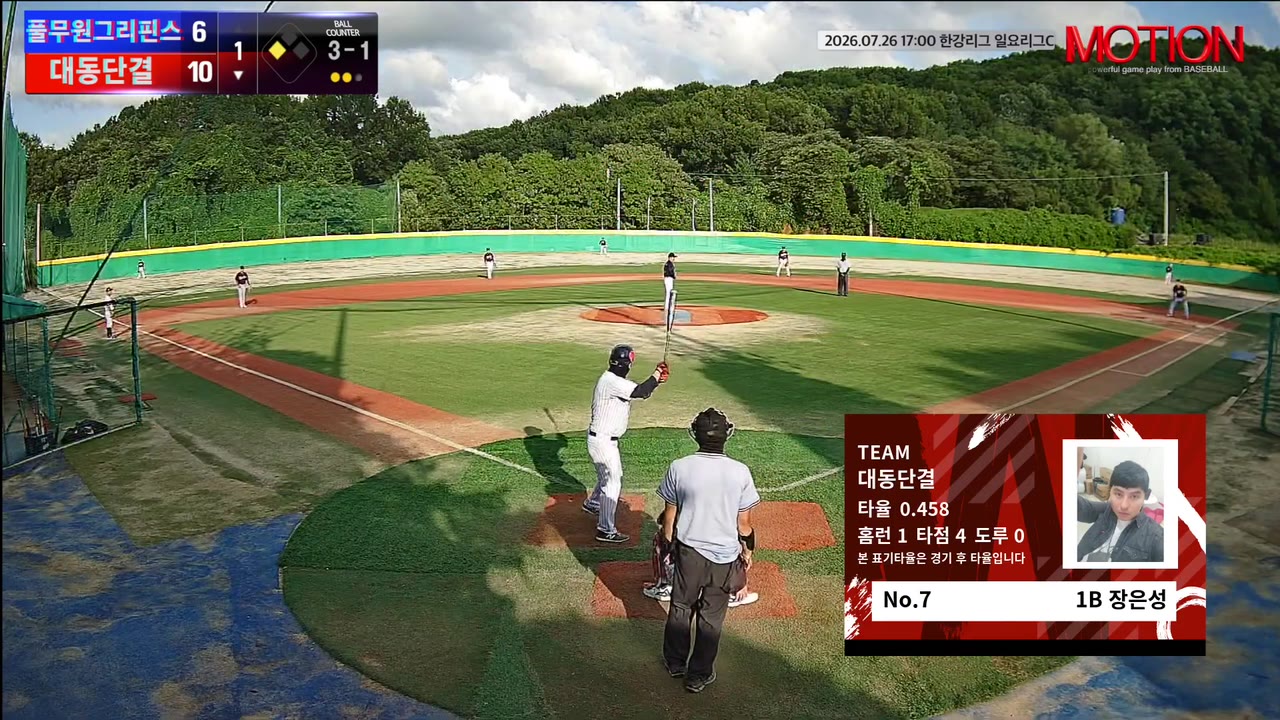 장은성(7번, 대동단결) 볼넷 클립 | vs 풀무원그리핀스 | 7/26 (고촌 야구장)