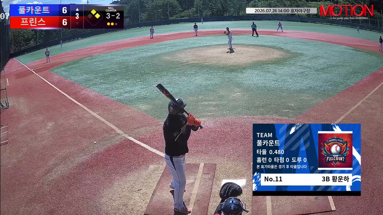 황운하(11번, 풀카운트) 1루타 클립 | vs 프린스 | 7/26 (효자야구장)