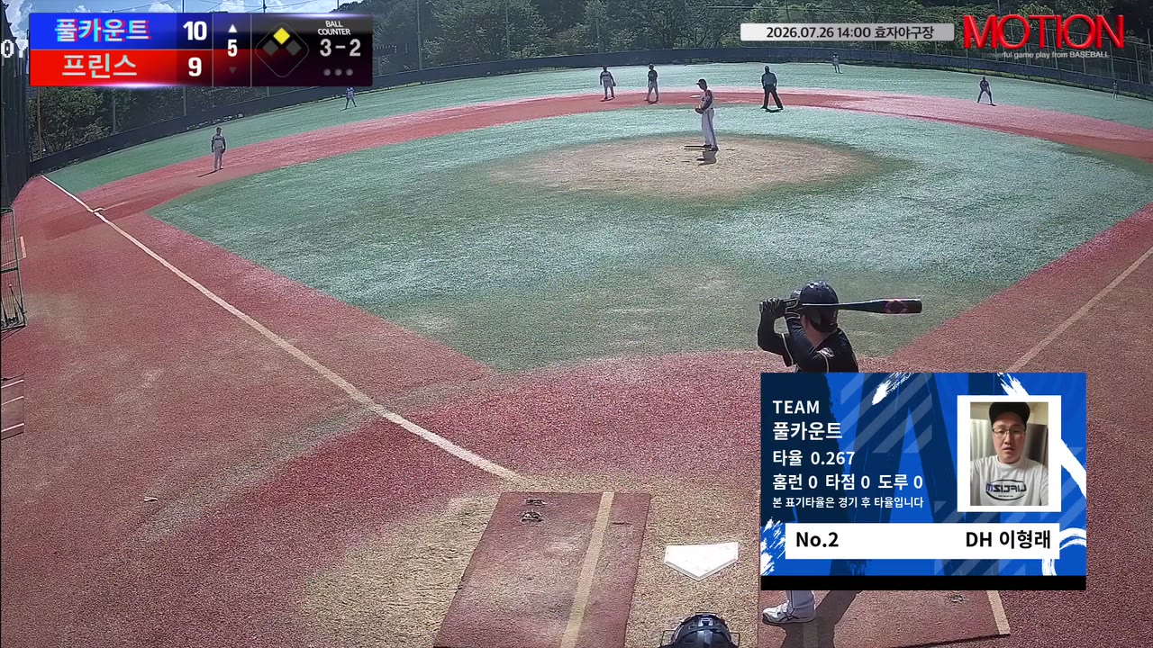 이형래(2번, 풀카운트) 볼넷 클립 | vs 프린스 | 7/26 (효자야구장)