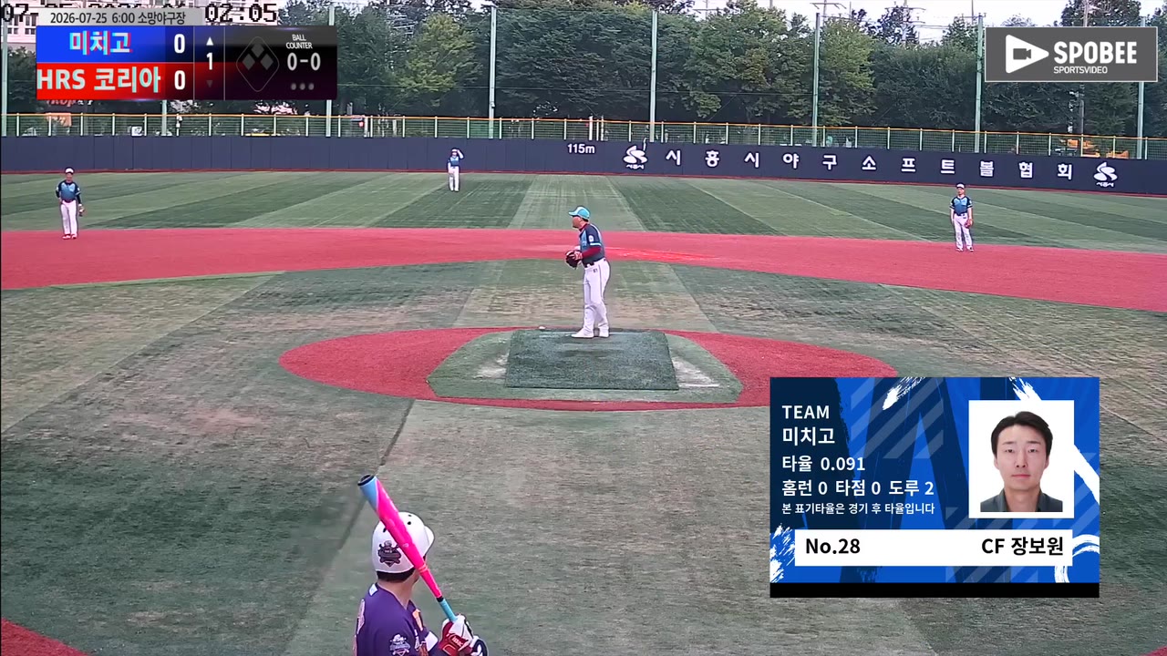 장보원(28번, 미치고) 1루타 클립 | vs HRS 코리아(Hit & RunS) | 7/25 (소망야구장)