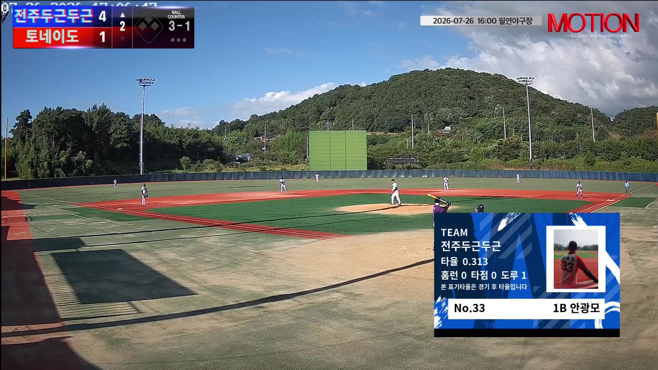 안광모(33번, 전주두근두근) 1루타 클립 | vs 토네이도 | 7/26 (필연야구장)