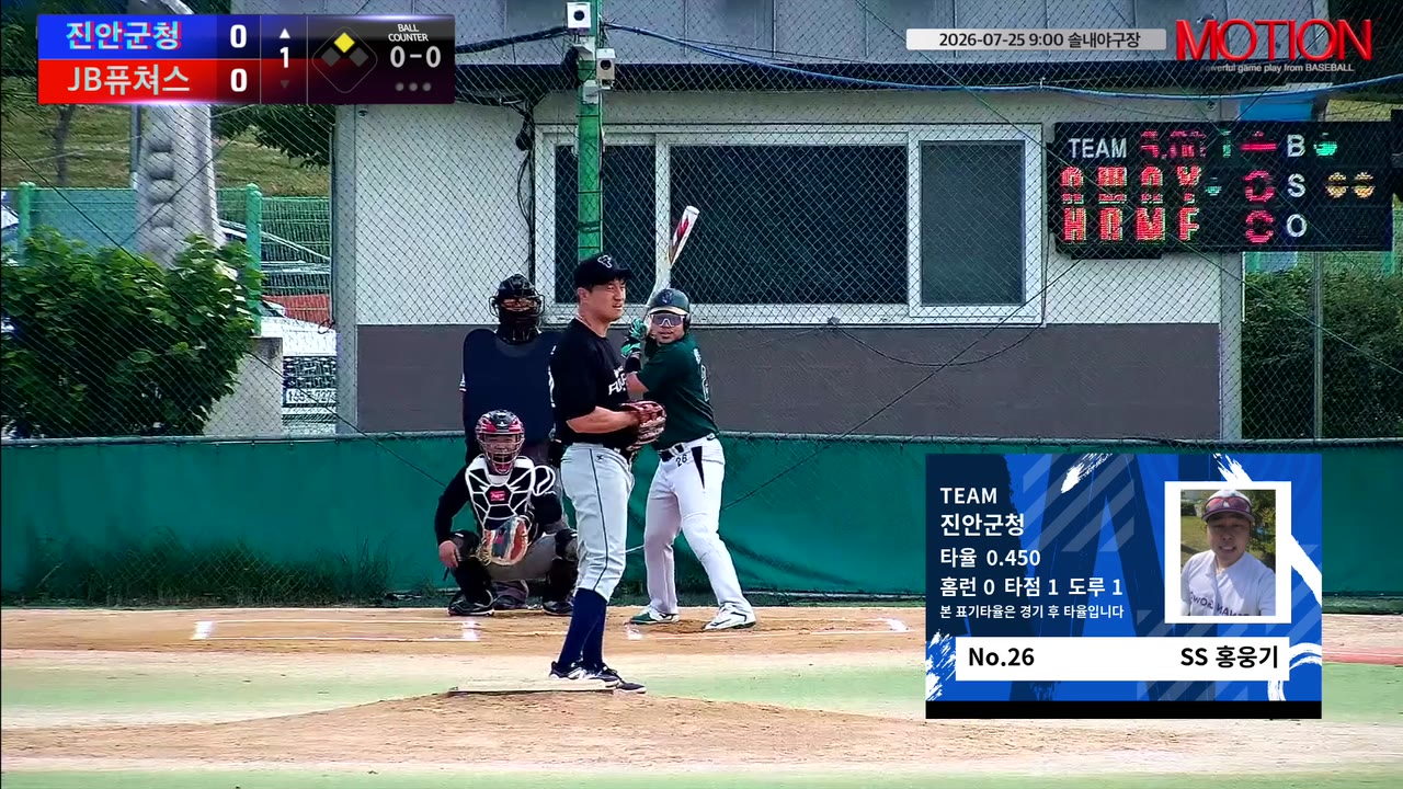 홍웅기(26번, 진안군청) 1루타 클립 | vs JB퓨쳐스 | 7/25 (솔내야구장)