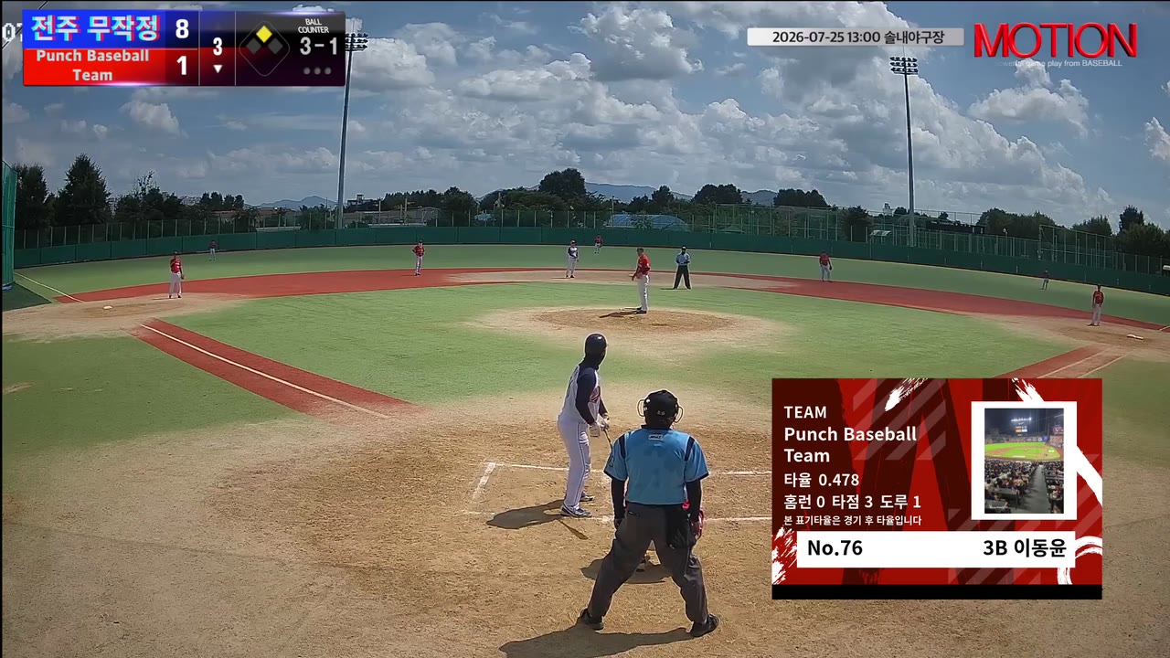 이동윤(76번, Punch Baseball Team) 실책 클립 | vs 전주 무작정 | 7/25 (솔내야구장)