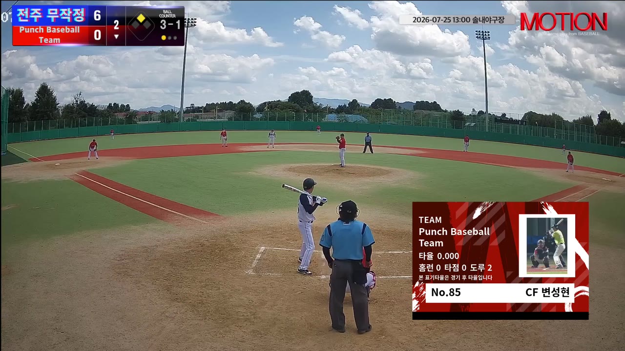 변성현(85번, Punch Baseball Team) 볼넷 클립 | vs 전주 무작정 | 7/25 (솔내야구장)
