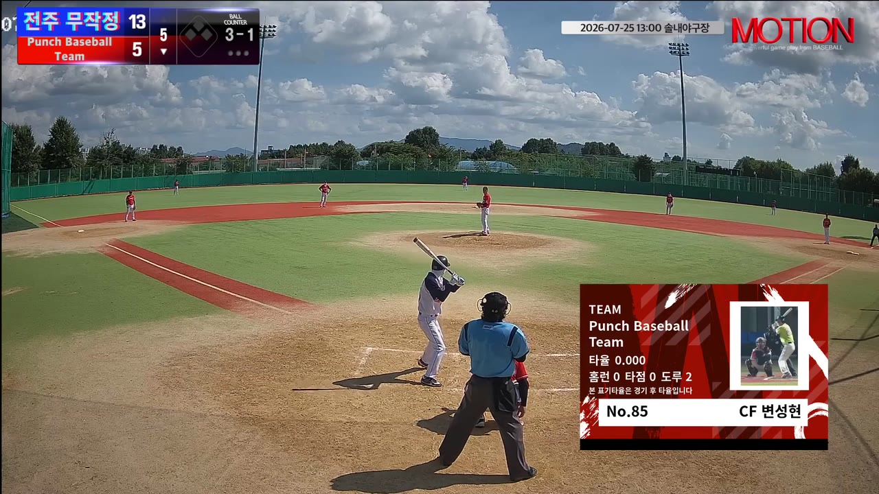 변성현(85번, Punch Baseball Team) 볼넷 클립 | vs 전주 무작정 | 7/25 (솔내야구장)