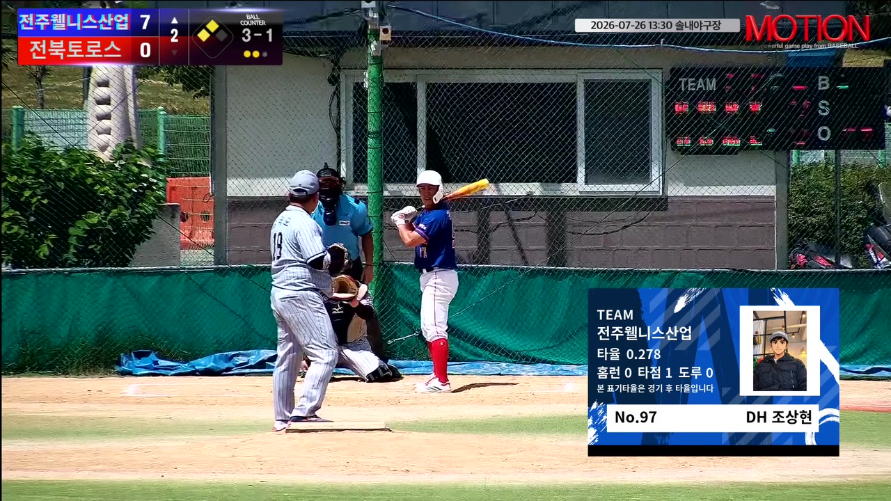조상현(97번, 전주웰니스산업) 1루타 클립 | vs 전북토로스 | 7/26 (솔내야구장)